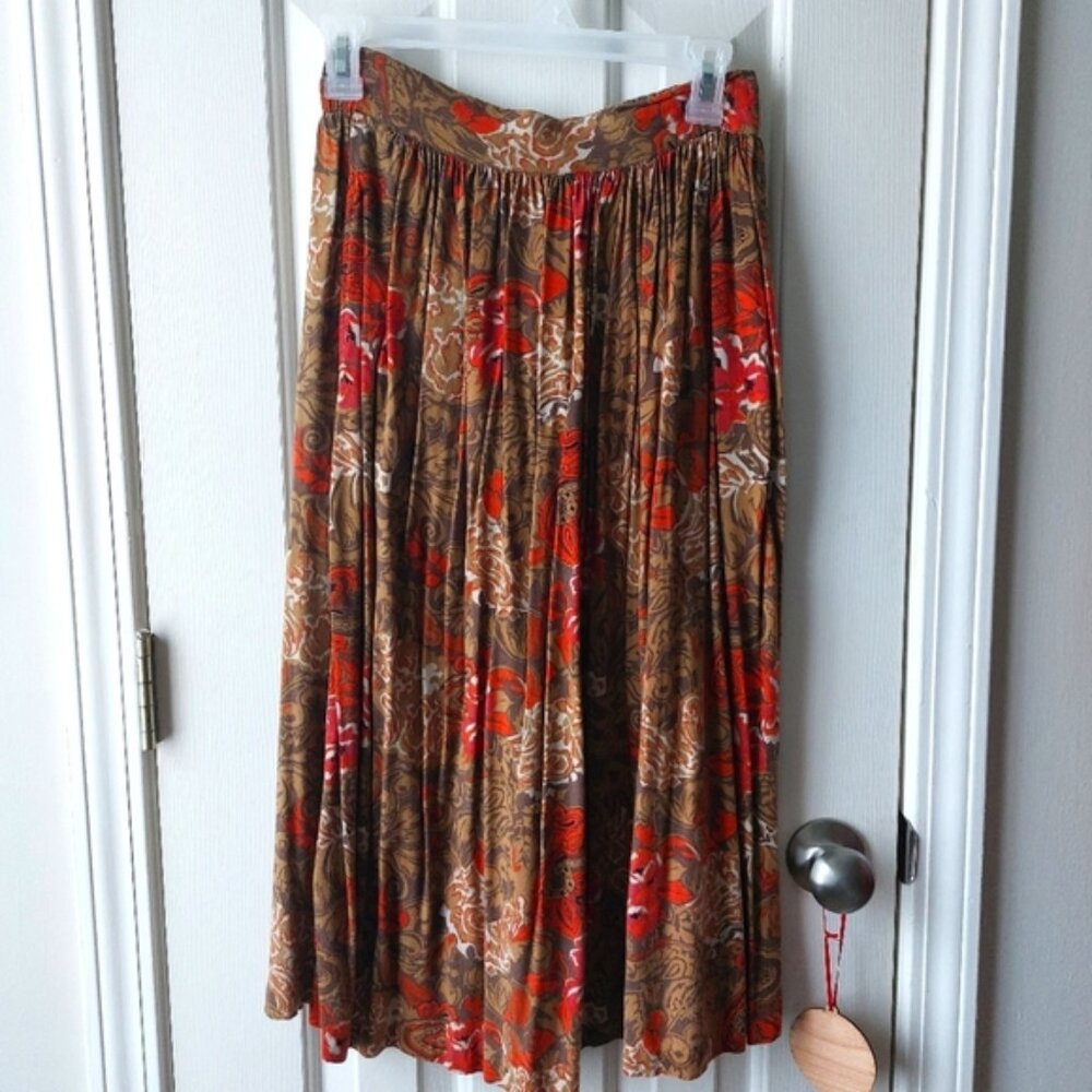 Dimanche (New York) - Vintage Brown & Red Floral Midi Skirt